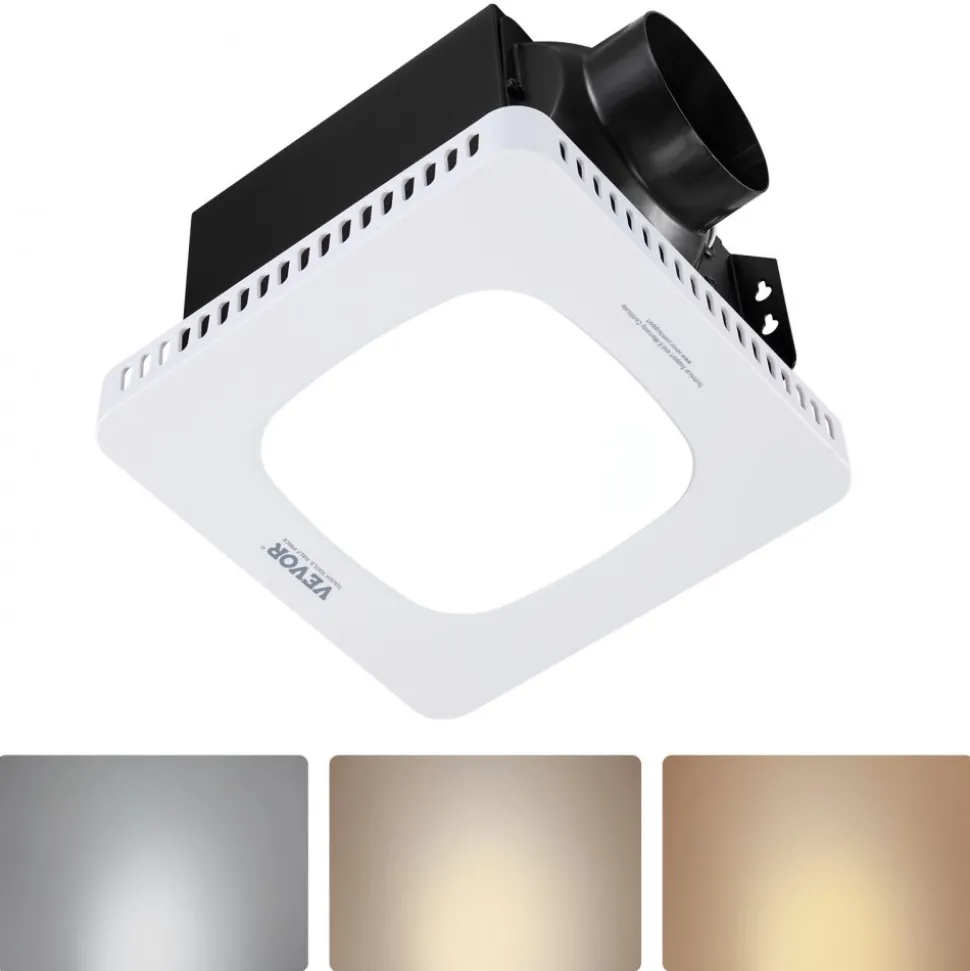 VEVOR Bathroom Exhaust Fan with LED Light, 80-110-130 CFM Bathroom Vent Three Gear Color Temp, 1.5 Sones Low-Noise, Premium AC Motor Ceiling Fan for Laundry Room, Storage Room, Home Ventilation, White