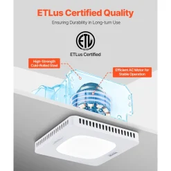 VEVOR Bathroom Exhaust Fan with LED Light, 80-110-130 CFM Bathroom Vent Three Gear Color Temp, 1.5 Sones Low-Noise, Premium AC Motor Ceiling Fan for Laundry Room, Storage Room, Home Ventilation, White