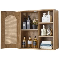 VEVOR Bathroom Wall Cabinet, Door and Adjustable Shelf with 5 Height Levels, Over the Toilet Storage Medicine Cabinet Wall Mounted, Hanging Organizer with Shelves for Laundry Room Kitchen Restroom
