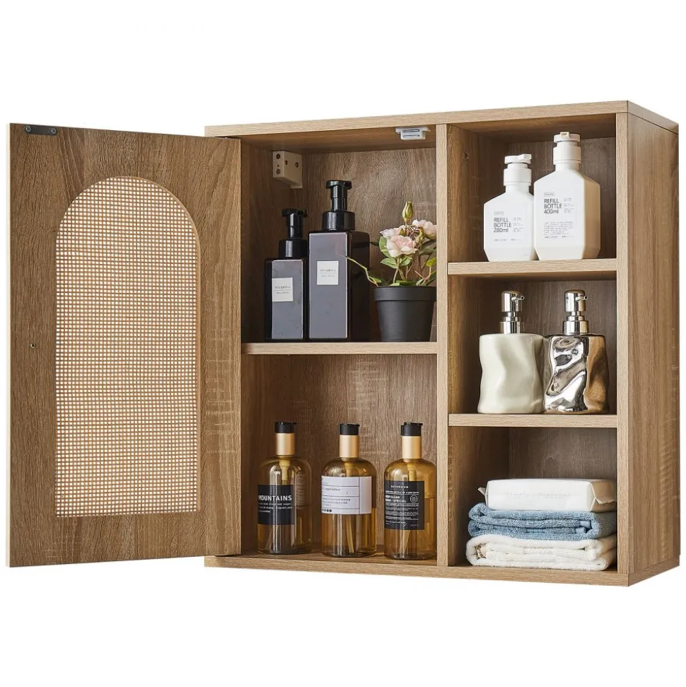 VEVOR Bathroom Wall Cabinet, Door and Adjustable Shelf with 5 Height Levels, Over the Toilet Storage Medicine Cabinet Wall Mounted, Hanging Organizer with Shelves for Laundry Room Kitchen Restroom