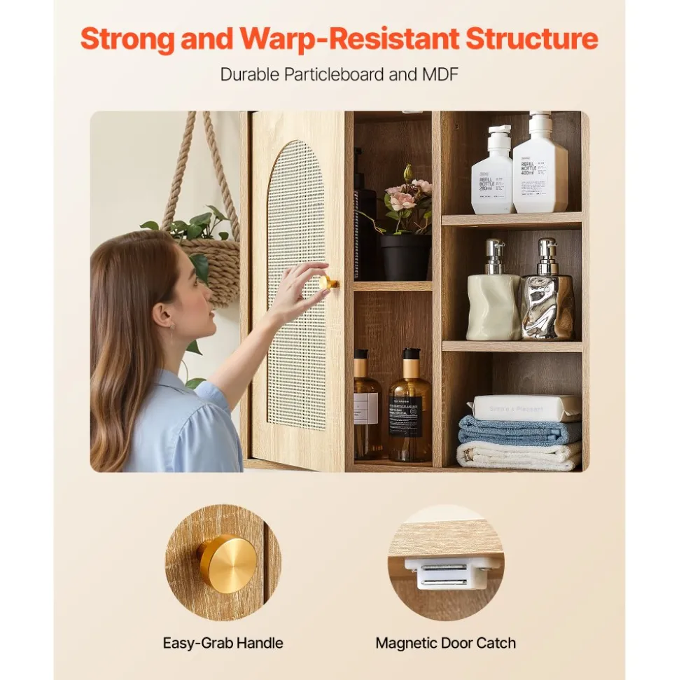 VEVOR Bathroom Wall Cabinet, Door and Adjustable Shelf with 5 Height Levels, Over the Toilet Storage Medicine Cabinet Wall Mounted, Hanging Organizer with Shelves for Laundry Room Kitchen Restroom