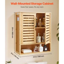 VEVOR Bathroom Wall Cabinet, 2 Doors & Adjustable Shelf, Over the Toilet Storage Medicine Cabinet Wall Mounted, Hanging Organizer with Drawer & Open Partition for Laundry Room Kitchen Restroom, White