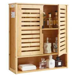 VEVOR Bathroom Wall Cabinet, 2 Doors & Adjustable Shelf, Over the Toilet Storage Medicine Cabinet Wall Mounted, Hanging Organizer with Drawer & Open Partition for Laundry Room Kitchen Restroom, White