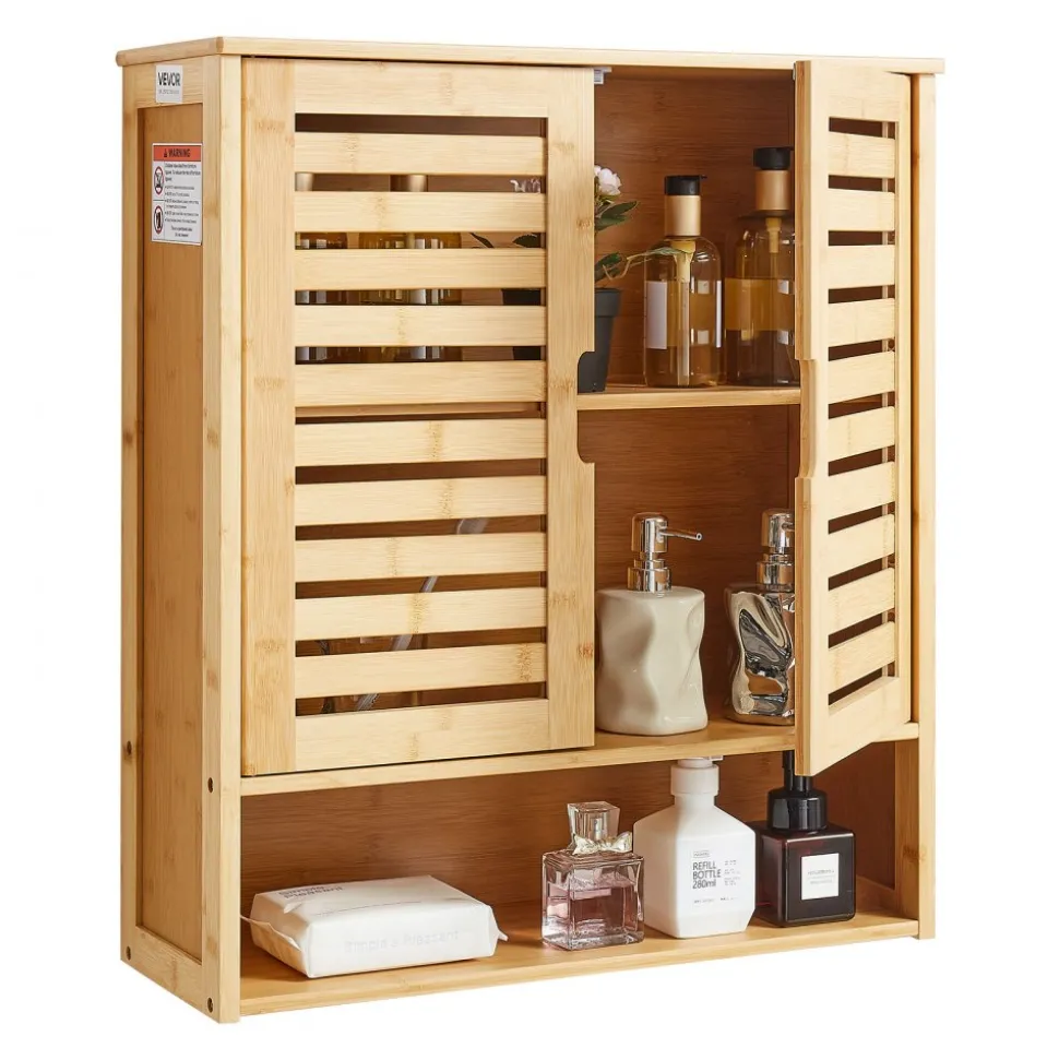 VEVOR Bathroom Wall Cabinet, 2 Doors & Adjustable Shelf, Over the Toilet Storage Medicine Cabinet Wall Mounted, Hanging Organizer with Drawer & Open Partition for Laundry Room Kitchen Restroom, White