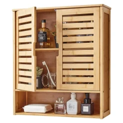 VEVOR Bathroom Wall Cabinet, 2 Doors & Adjustable Shelf, Over the Toilet Storage Medicine Cabinet Wall Mounted, Hanging Organizer with Drawer & Open Partition for Laundry Room Kitchen Restroom, White