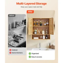 VEVOR Bathroom Wall Cabinet, 2 Doors & Adjustable Shelf, Over the Toilet Storage Medicine Cabinet Wall Mounted, Hanging Organizer with Drawer & Open Partition for Laundry Room Kitchen Restroom, White