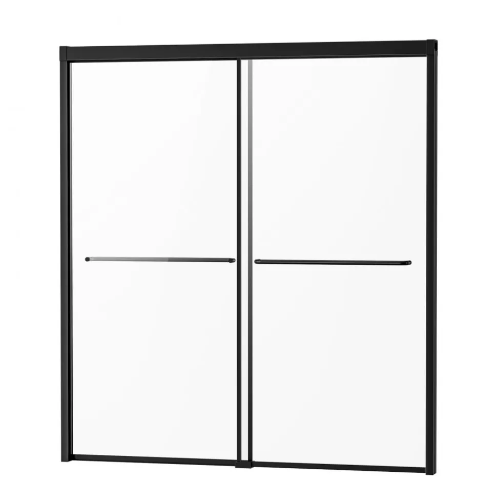 VEVOR Bathtub Shower Door, 56-60 in. W x 60 in. H, Semi-Frameless Double Sliding Tub Door, Semi-Frameless Bypass Tub Door with 1/4 in Shatterproof Tempered Glass and Stainless Steel Handle, Black