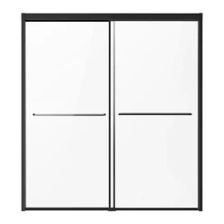 VEVOR Bathtub Shower Door, 56-60 in. W x 60 in. H, Semi-Frameless Double Sliding Tub Door, Semi-Frameless Bypass Tub Door with 1/4 in Shatterproof Tempered Glass and Stainless Steel Handle, Black