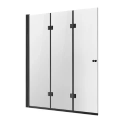 VEVOR Bathtub Shower Door, 51 in. W x 56 in. H, Frameless Foldable Hinged Shower Door, Tri-Fold Shower Glass Door with 1/4 in Tempered Glass Door, 180°Rotating and Folding Design, for Bathtub, Black