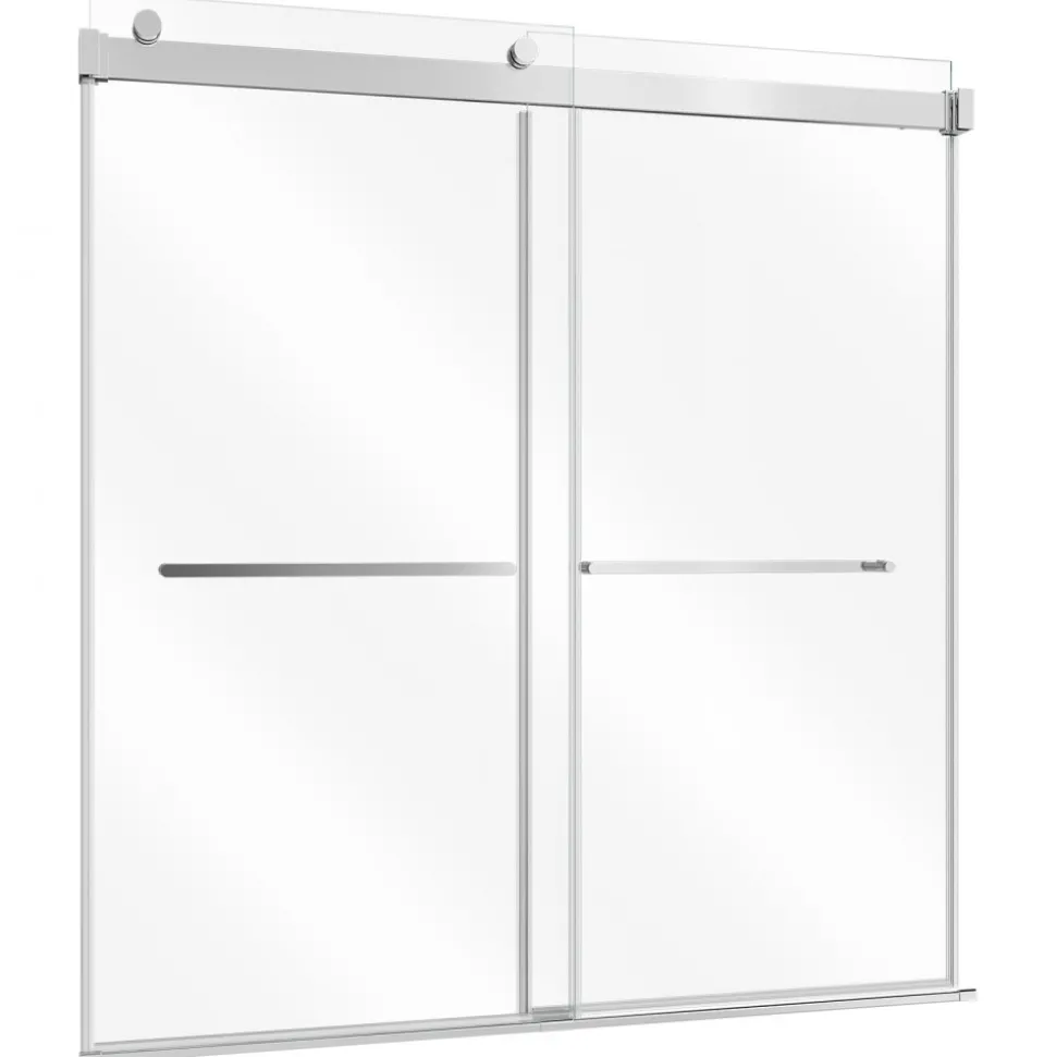 VEVOR Bathtub Shower Door 27.5" W x 55" H Frameless Pivot Tub Door, 1/4" Clear Tempered Glass, Easy-Clean Nano Coating, 180° Folding, Adjustable Sealing Strip, for Home Bathroom Tub, Silver