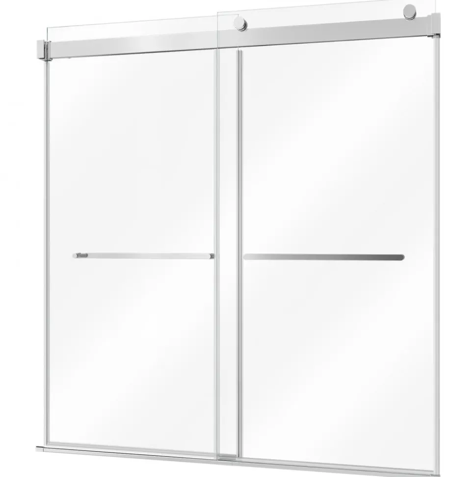 VEVOR Bathtub Shower Door 27.5" W x 55" H Frameless Pivot Tub Door, 1/4" Clear Tempered Glass, Easy-Clean Nano Coating, 180° Folding, Adjustable Sealing Strip, for Home Bathroom Tub, Silver