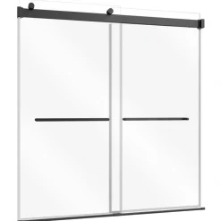 VEVOR Bathtub Shower Door 60"W x 60"H Frameless Bypass Sliding Doors Black, 5/16" Clear Tempered Glass, Double Sliding Tub Shower Doors with 2 Stainless Steel Handles, Nano Coating, for Bathroom Tubs