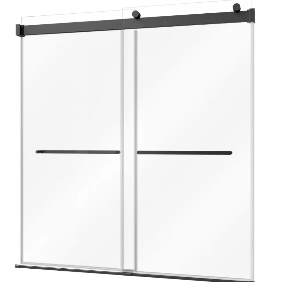VEVOR Bathtub Shower Door 60"W x 60"H Frameless Bypass Sliding Doors Black, 5/16" Clear Tempered Glass, Double Sliding Tub Shower Doors with 2 Stainless Steel Handles, Nano Coating, for Bathroom Tubs
