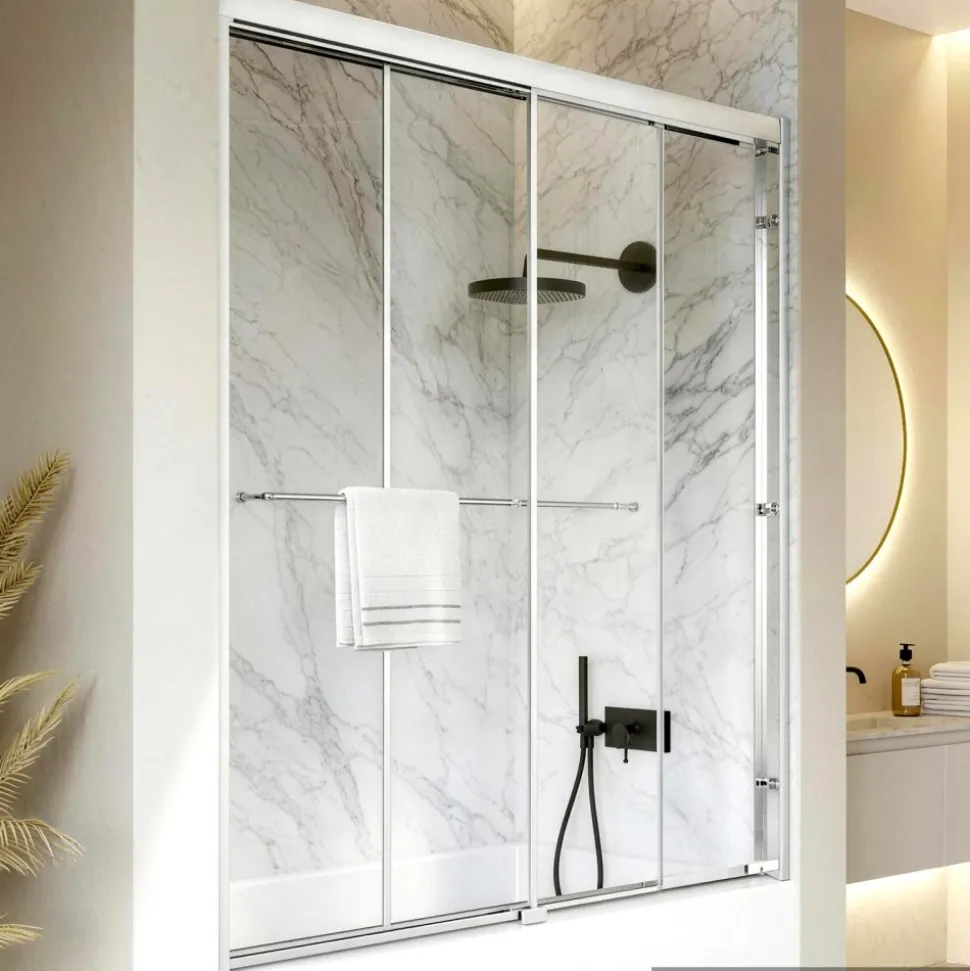 VEVOR Bathtub Shower Door 60" W x 60" H Semi-Frameless Bypass Sliding Doors, 1/4" Clear Tempered Glass, Aluminum Slim Frame, Double Sliding Tub Shower Doors with 2 Stainless Steel Handles, Silver