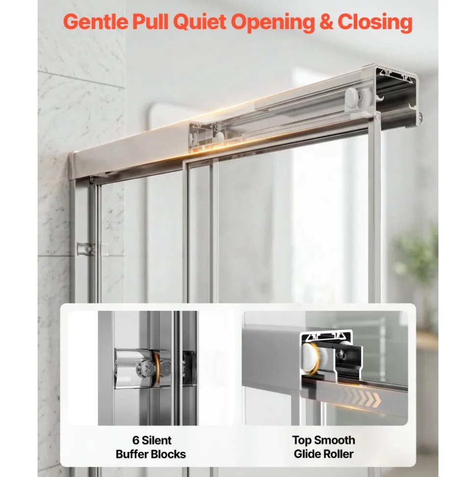 VEVOR Bathtub Shower Door 60" W x 60" H Semi-Frameless Bypass Sliding Doors, 1/4" Clear Tempered Glass, Aluminum Slim Frame, Double Sliding Tub Shower Doors with 2 Stainless Steel Handles, Silver