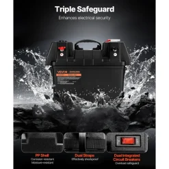VEVOR Battery Box, Group 24/31 Trolling Motor Battery Box, 12V/24V Marine Batteries Case with PP Shell and Dual Straps, Smart Batteries Case, Suitable for Trolling Motor, Marine,RV & Solar Panel