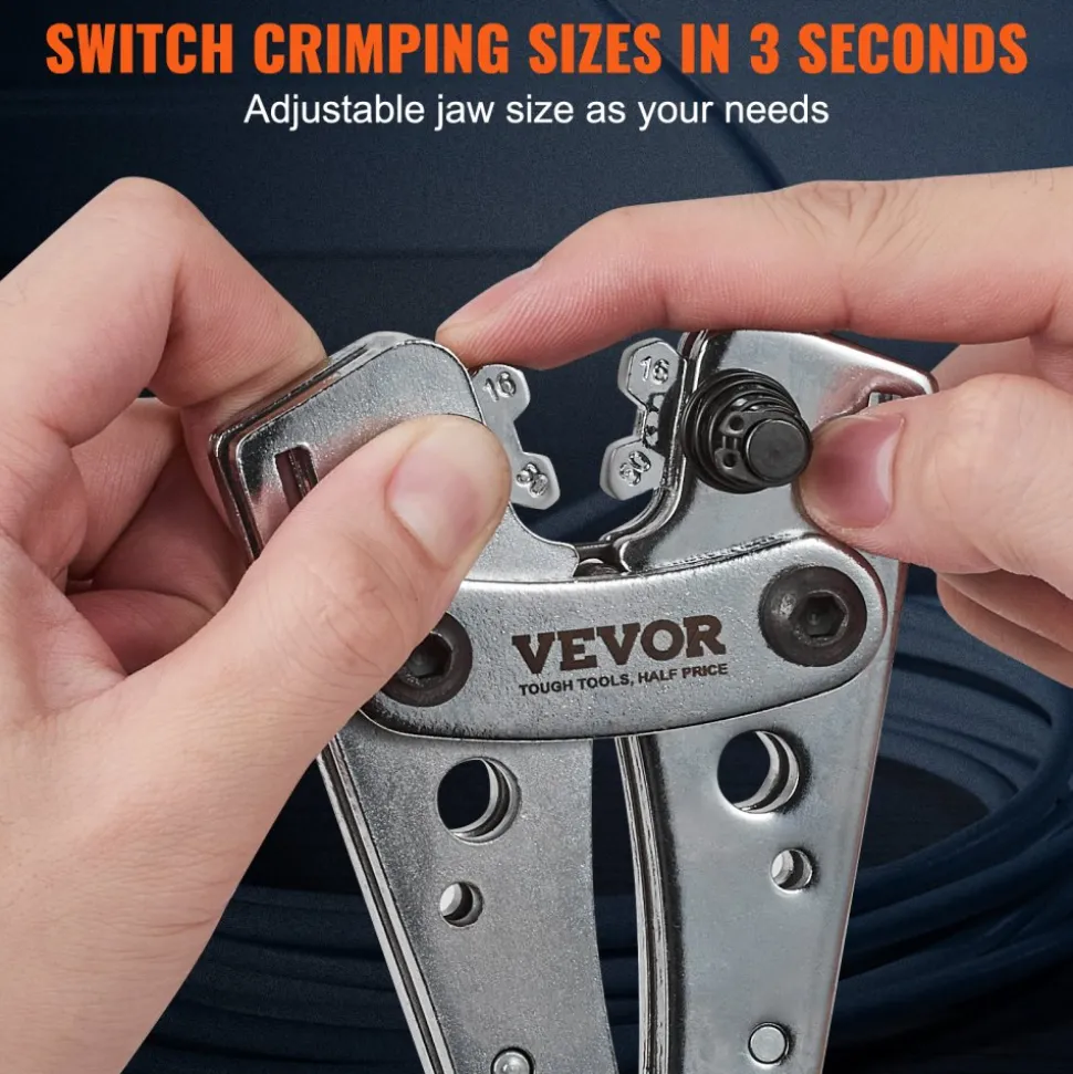 VEVOR Battery Cable Lug Crimping Tool, 10-1/0AWG with Cable Cutter and 48PCS Copper Ring Terminals, 6 Wire Sizes Crimping Die and 100pcs Heat Shrink Tubes, for Heavy Duty Wire Lugs
