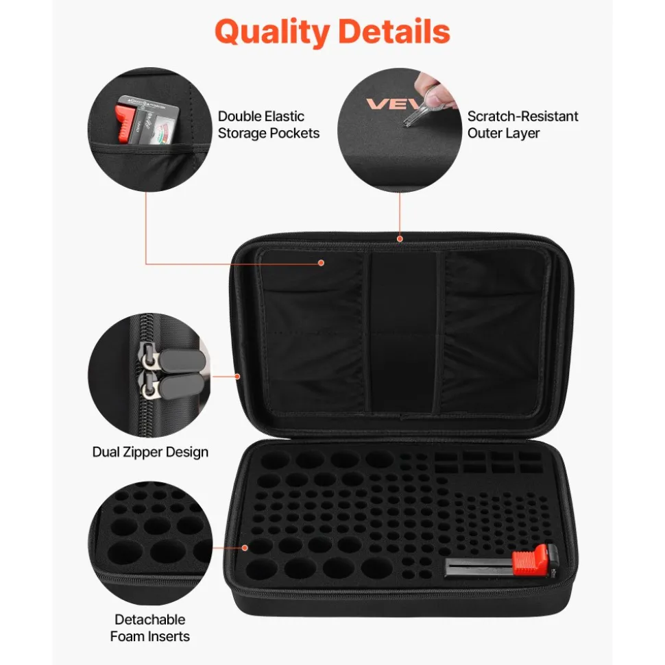 VEVOR Battery Organizer Storage Box, Battery Case Bag with Tester BT-168, Waterproof Batteries Organizer Storage Case with Zipper, Holds 167 Batteries AA AAA C D 9V Button, Black (Box Only)