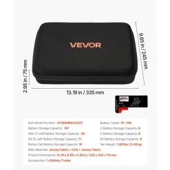 VEVOR Battery Organizer Storage Box, Battery Case Bag with Tester BT-168, Waterproof Batteries Organizer Storage Case with Zipper, Holds 167 Batteries AA AAA C D 9V Button, Black (Box Only)