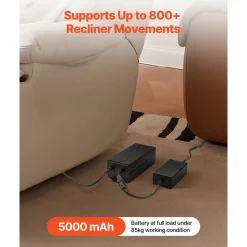 VEVOR Battery Pack for Reclining Furniture with Adapter, 5000 mAh Rechargeable Recliner Battery Pack with Universal 2-Pin Connector and LED Screen, for Electric Recliner, Sofa, Couch & Lift Chair