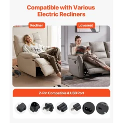 VEVOR Battery Pack for Reclining Furniture with Adapter, 5000 mAh Rechargeable Recliner Battery Pack with Universal 2-Pin Connector and LED Screen, for Electric Recliner, Sofa, Couch & Lift Chair