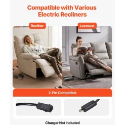 VEVOR Battery Pack for Reclining Furniture, 2500 mAh Rechargeable Recliner Battery Pack, with Universal 2-Pin Connection and LED Display Screen, for Electric Recliner, Sofa, Couch, and Lift Chair