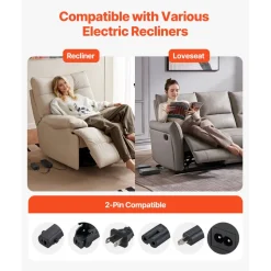 VEVOR Battery Pack for Reclining Furniture with Adapter, 2500 mAh Rechargeable Recliner Battery Pack with Universal 2-Pin Connector and LED Screen, for Electric Recliner, Sofa, Couch & Lift Chair