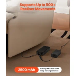 VEVOR Battery Pack for Reclining Furniture with Adapter, 2500 mAh Rechargeable Recliner Battery Pack with Universal 2-Pin Connector and LED Screen, for Electric Recliner, Sofa, Couch & Lift Chair