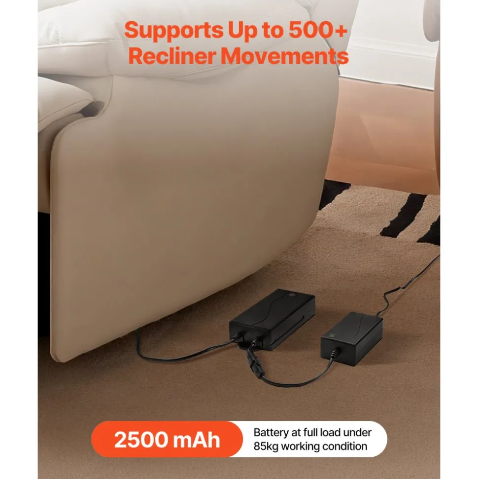 VEVOR Battery Pack for Reclining Furniture with Adapter, 2500 mAh Rechargeable Recliner Battery Pack with Universal 2-Pin Connector and LED Screen, for Electric Recliner, Sofa, Couch & Lift Chair