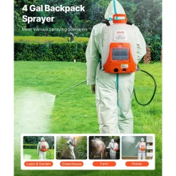 VEVOR Battery Powered Backpack Sprayer, 0-90 PSI Adjustable Pressure, 4 Gallon Tank, Back Pack Sprayer with 8 Nozzles and 2 Wands, 12V 8Ah Battery, Wide Mouth Lid for Weeding, Spraying, Cleaning