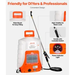 VEVOR Battery Powered Backpack Sprayer, 0-90 PSI Adjustable Pressure, 4 Gallon Tank, Back Pack Sprayer with 8 Nozzles and 2 Wands, 12V 8Ah Battery, Wide Mouth Lid for Weeding, Spraying, Cleaning