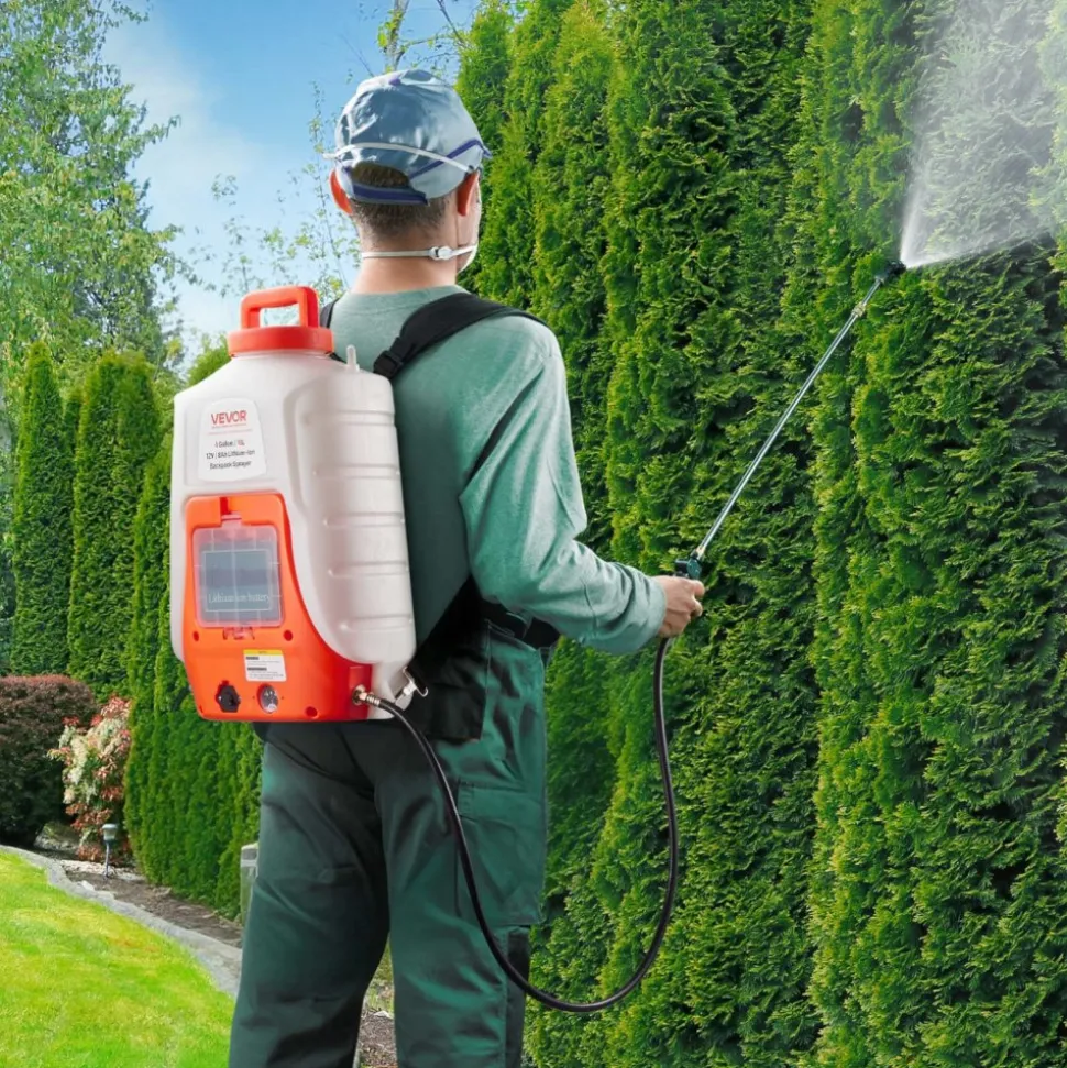 VEVOR Battery Powered Backpack Sprayer, 0-90 PSI Adjustable Pressure, 4 Gallon Tank, Back Pack Sprayer with 8 Nozzles and 2 Wands, 12V 8Ah Battery, Wide Mouth Lid for Weeding, Spraying, Cleaning