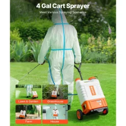 VEVOR Battery Powered Backpack Sprayer with Cart, 0-94 PSI Adjustable Pressure, 4 Gallon Tank on Wheels, with 8 Nozzles and 2 Wands, 12V 7.2Ah Battery, Wide Mouth Lid for Weeding, Spraying, Cleaning