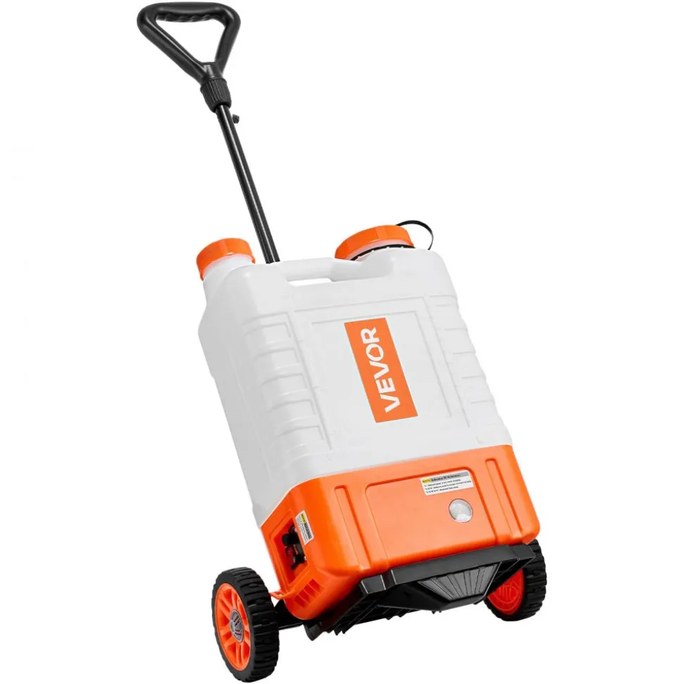 VEVOR Battery Powered Backpack Sprayer with Cart, 0-94 PSI Adjustable Pressure, 4 Gallon Tank on Wheels, with 8 Nozzles and 2 Wands, 12V 7.2Ah Battery, Wide Mouth Lid for Weeding, Spraying, Cleaning