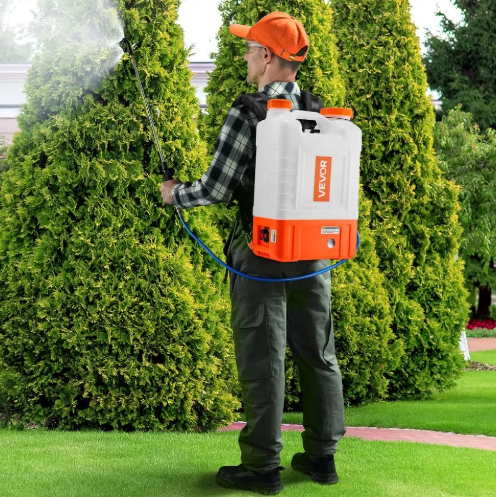 VEVOR Battery Powered Backpack Sprayer with Cart, 0-94 PSI Adjustable Pressure, 4 Gallon Tank on Wheels, with 8 Nozzles and 2 Wands, 12V 7.2Ah Battery, Wide Mouth Lid for Weeding, Spraying, Cleaning