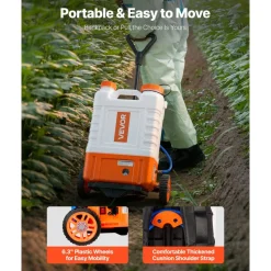 VEVOR Battery Powered Backpack Sprayer with Cart, 0-94 PSI Adjustable Pressure, 4 Gallon Tank on Wheels, with 8 Nozzles and 2 Wands, 12V 7.2Ah Battery, Wide Mouth Lid for Weeding, Spraying, Cleaning