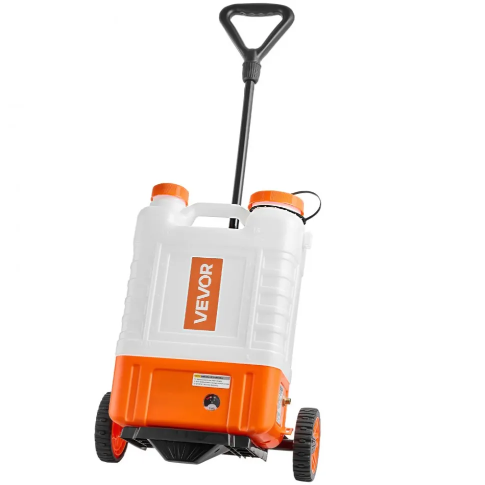 VEVOR Battery Powered Backpack Sprayer with Cart, 0-94 PSI Adjustable Pressure, 4 Gallon Tank on Wheels, with 8 Nozzles and 2 Wands, 12V 7.2Ah Battery, Wide Mouth Lid for Weeding, Spraying, Cleaning
