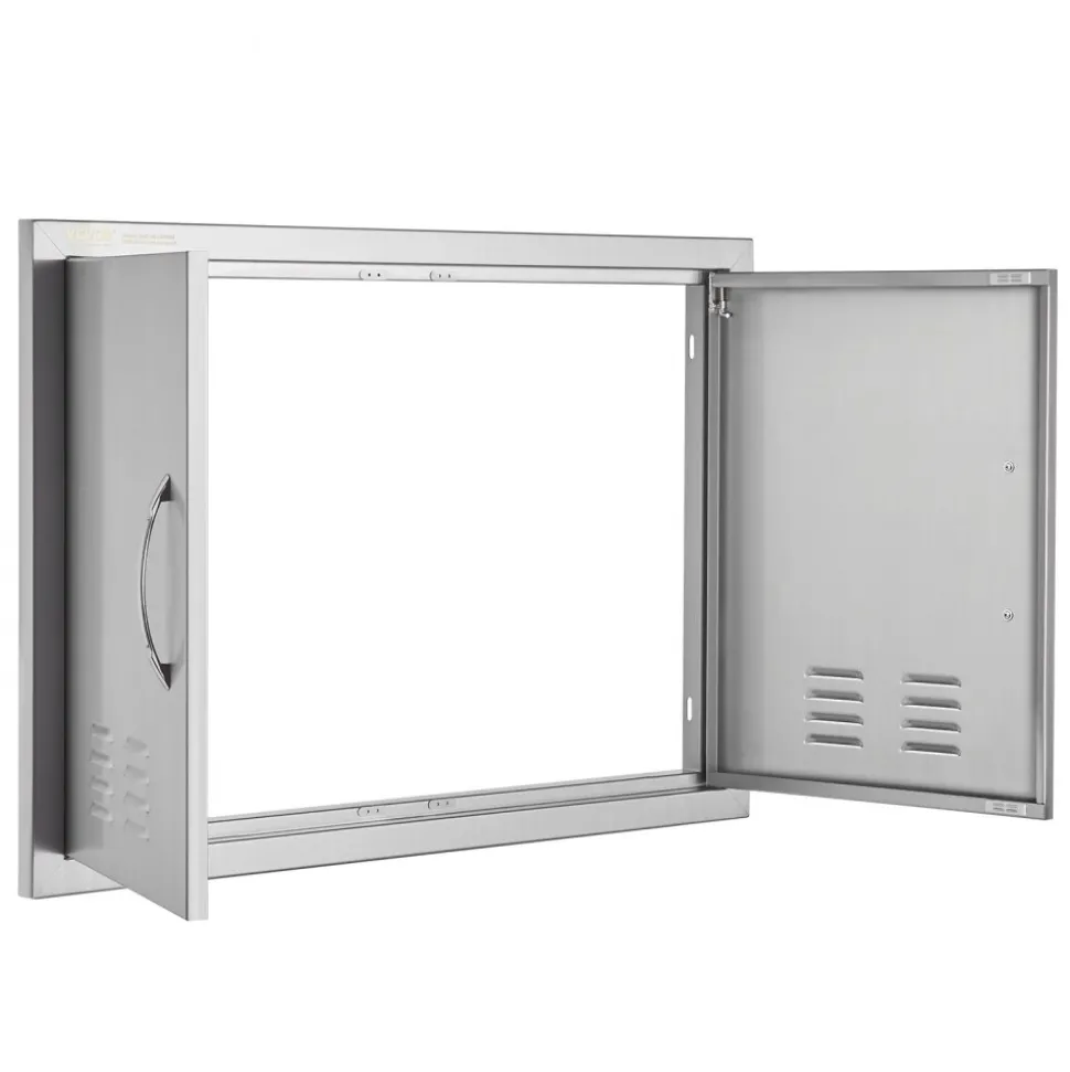 VEVOR BBQ Access Door, 30W x 21H Inch Double Outdoor Kitchen Door, Stainless Steel Flush Mount Door, Wall Vertical Door with Handles and Vents, for BBQ Island, Grilling Station, Outside Cabinet