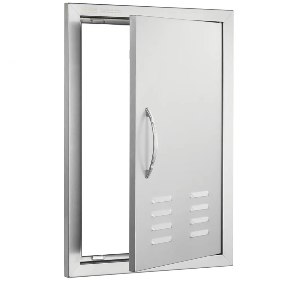 VEVOR BBQ Access Door, 17W x 24H Inch Single Outdoor Kitchen Door, Stainless Steel Flush Mount Door, Wall Vertical Door with Handle, Vents and Hook, for BBQ Island, Grilling Station, Outside Cabinet
