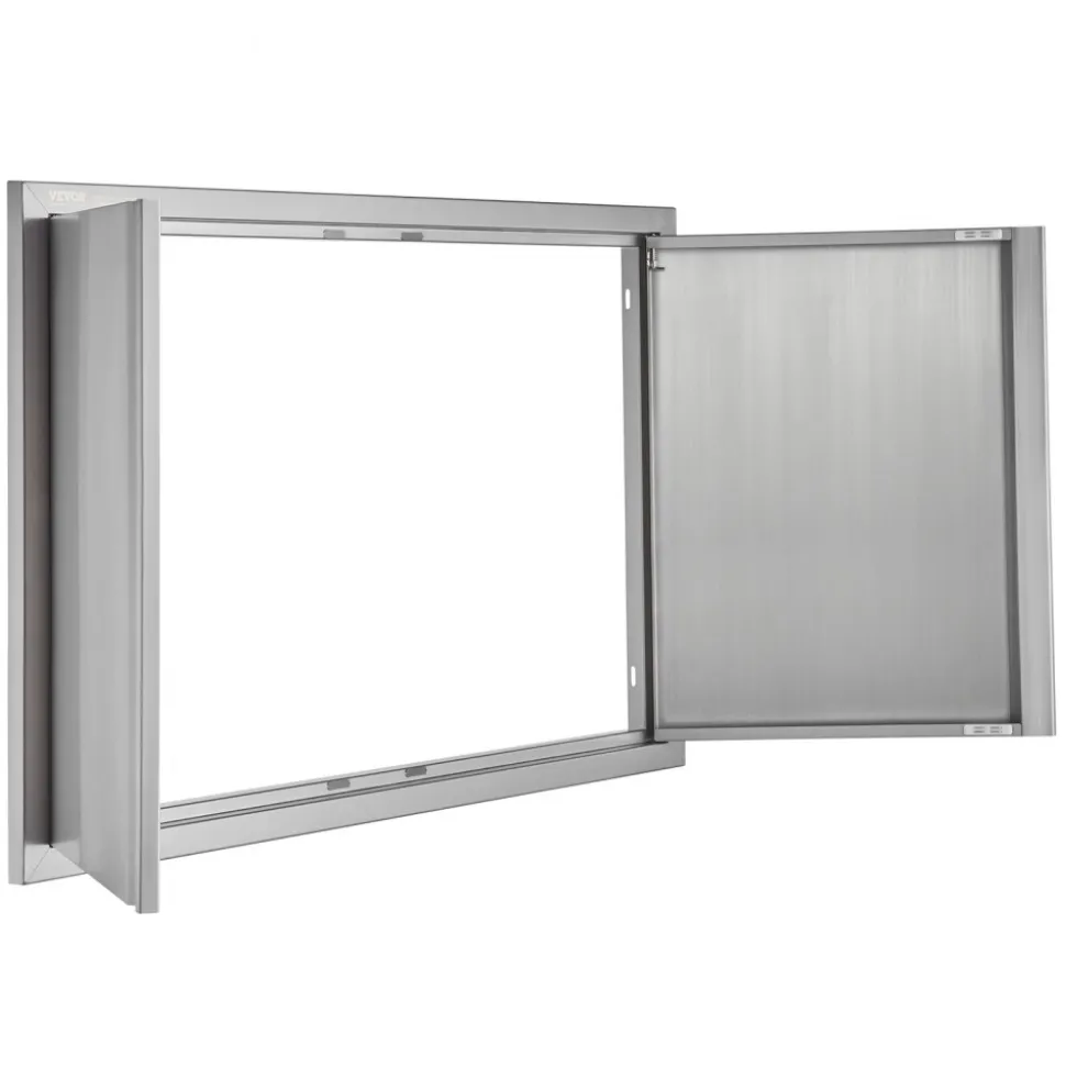 VEVOR BBQ Access Door, 26W x 24H Inch Double Outdoor Kitchen Door, Stainless Steel Flush Mount Door, Wall Vertical Door with Recessed Handles , for BBQ Island, Grilling Station, Outside Cabinet