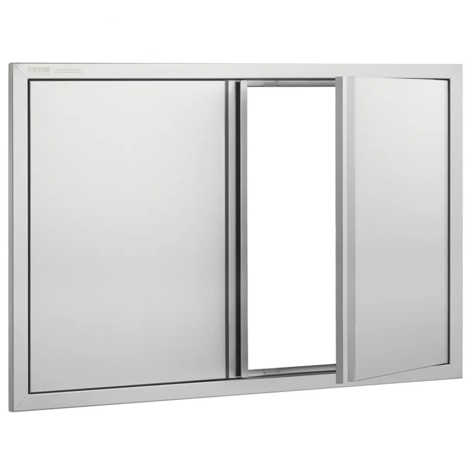 VEVOR BBQ Access Door, 26W x 24H Inch Double Outdoor Kitchen Door, Stainless Steel Flush Mount Door, Wall Vertical Door with Recessed Handles , for BBQ Island, Grilling Station, Outside Cabinet