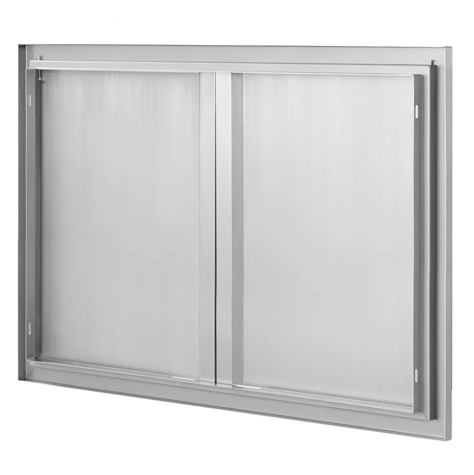 VEVOR BBQ Access Door, 26W x 24H Inch Double Outdoor Kitchen Door, Stainless Steel Flush Mount Door, Wall Vertical Door with Recessed Handles , for BBQ Island, Grilling Station, Outside Cabinet