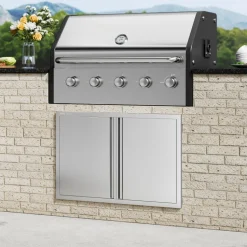 VEVOR BBQ Access Door, 26W x 24H Inch Double Outdoor Kitchen Door, Stainless Steel Flush Mount Door, Wall Vertical Door with Recessed Handles , for BBQ Island, Grilling Station, Outside Cabinet