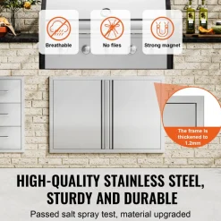 VEVOR BBQ Access Door, 26W x 24H Inch Double Outdoor Kitchen Door, Stainless Steel Flush Mount Door, Wall Vertical Door with Recessed Handles , for BBQ Island, Grilling Station, Outside Cabinet