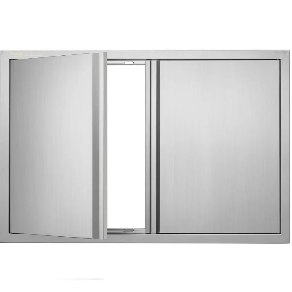 VEVOR BBQ Access Door, 26W x 24H Inch Double Outdoor Kitchen Door, Stainless Steel Flush Mount Door, Wall Vertical Door with Recessed Handles , for BBQ Island, Grilling Station, Outside Cabinet