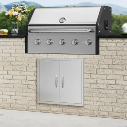 VEVOR BBQ Access Door, 26W x 24H Inch Double Outdoor Kitchen Door, Stainless Steel Flush Mount Door, Wall Vertical Door with Handles, for BBQ Island, Grilling Station, Outside Cabinet
