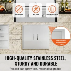 VEVOR BBQ Access Door, 26W x 24H Inch Double Outdoor Kitchen Door, Stainless Steel Flush Mount Door, Wall Vertical Door with Handles, for BBQ Island, Grilling Station, Outside Cabinet