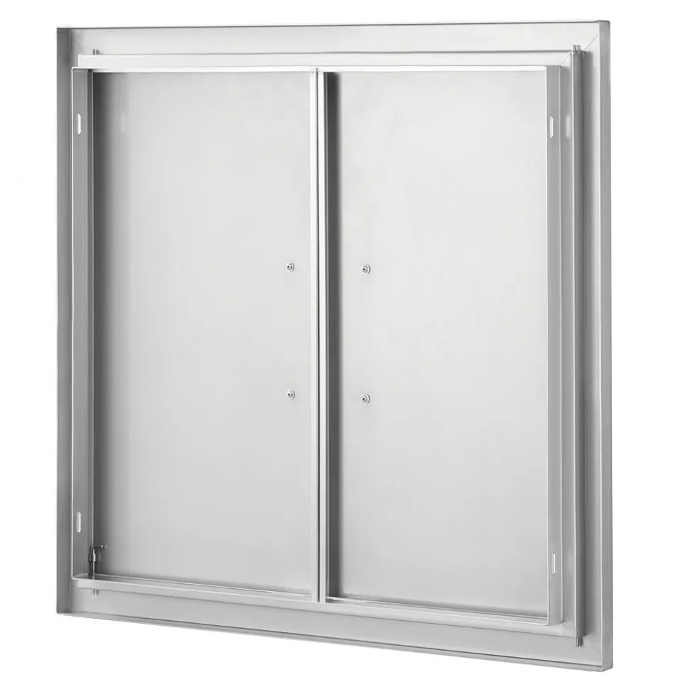 VEVOR BBQ Access Door, 26W x 24H Inch Double Outdoor Kitchen Door, Stainless Steel Flush Mount Door, Wall Vertical Door with Handles, for BBQ Island, Grilling Station, Outside Cabinet
