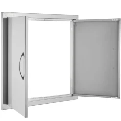 VEVOR BBQ Access Door, 26W x 24H Inch Double Outdoor Kitchen Door, Stainless Steel Flush Mount Door, Wall Vertical Door with Handles, for BBQ Island, Grilling Station, Outside Cabinet