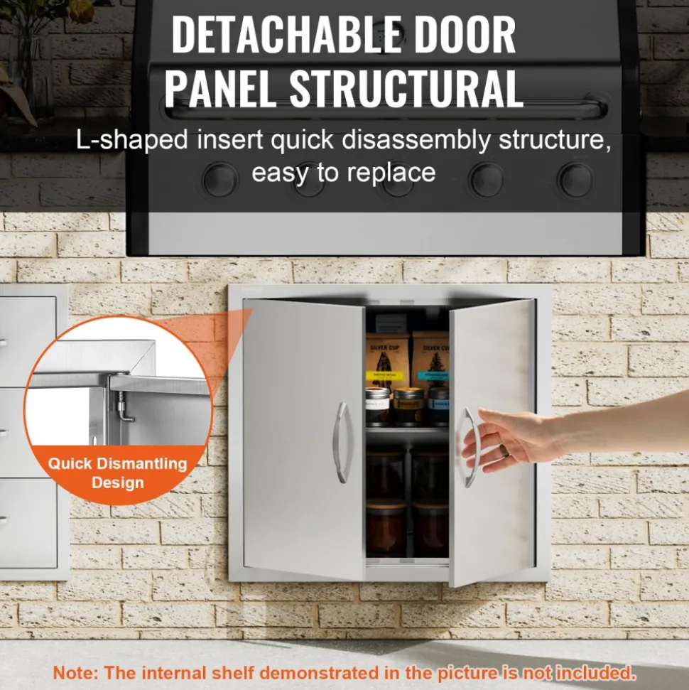 VEVOR BBQ Access Door, 26W x 24H Inch Double Outdoor Kitchen Door, Stainless Steel Flush Mount Door, Wall Vertical Door with Handles, for BBQ Island, Grilling Station, Outside Cabinet